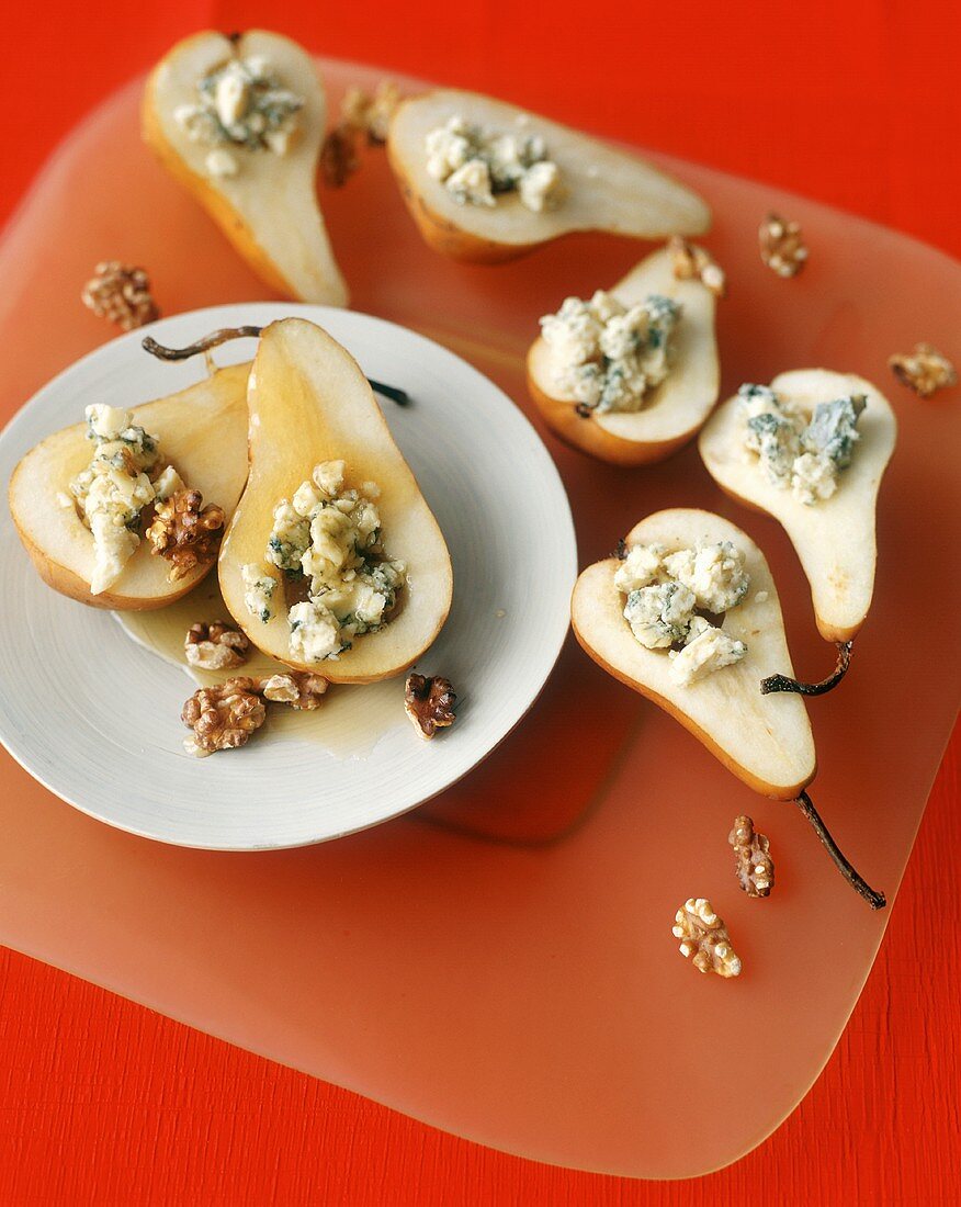 Blue Cheese and Walnut Stuffed Pears with Honey