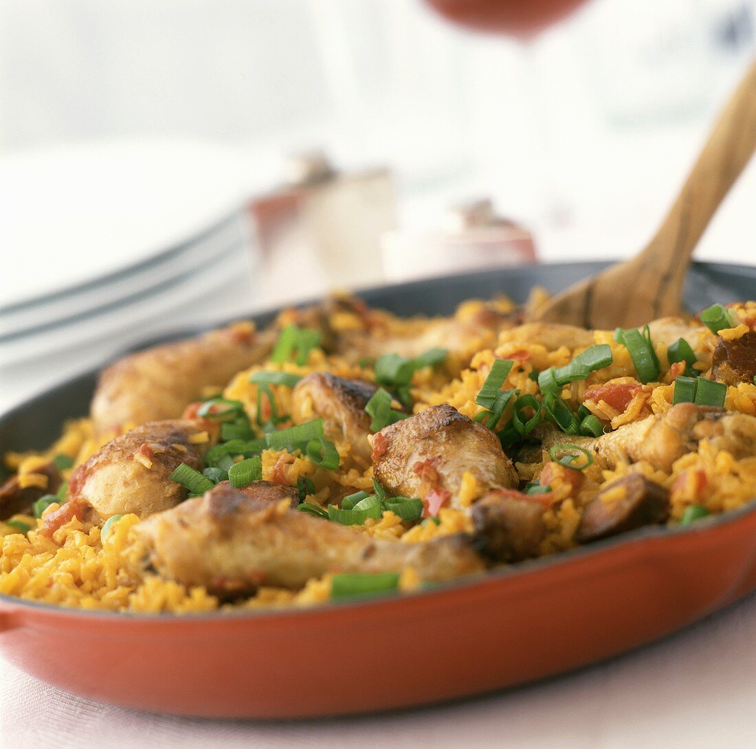 Paella with chicken