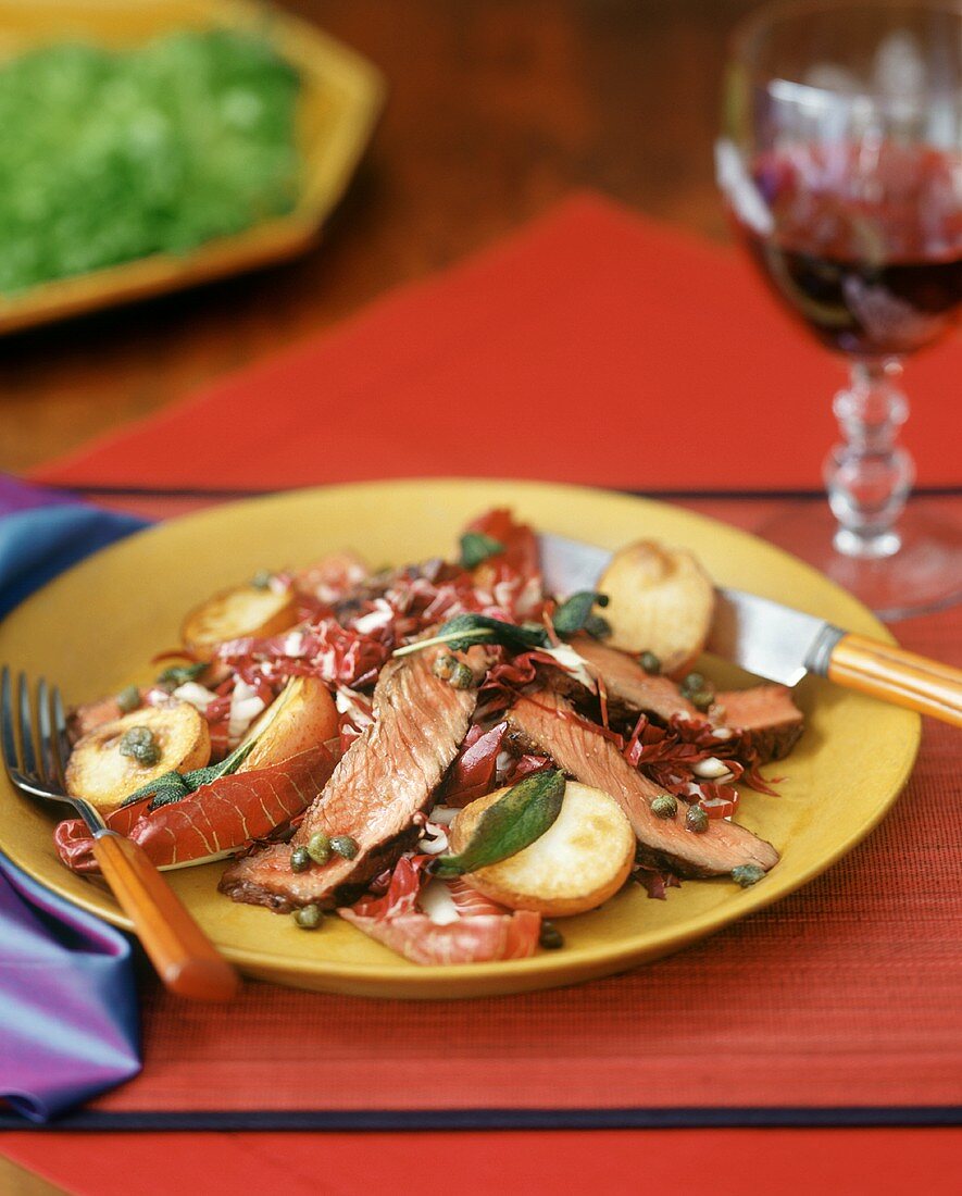 Sliced Beef with Radicchio and Sliced Potatoes