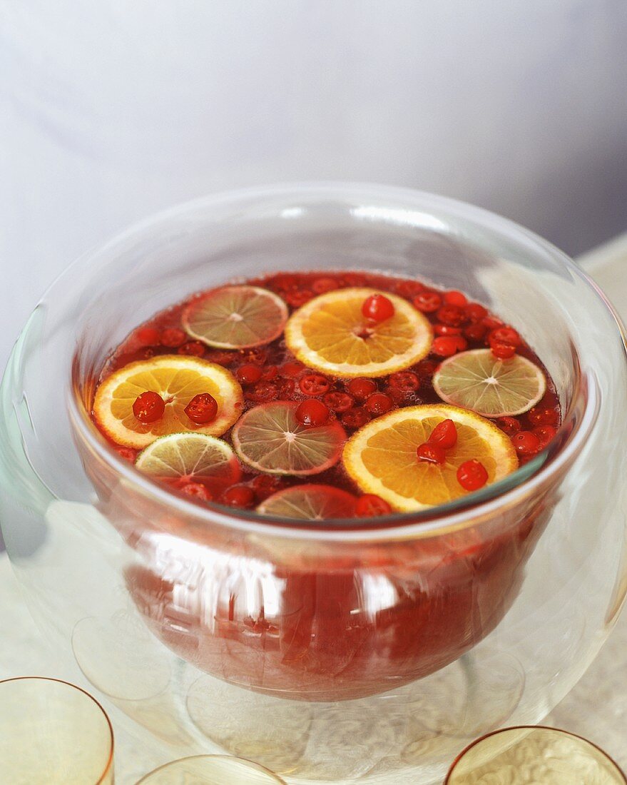 A bowl of cranberry citrus punch