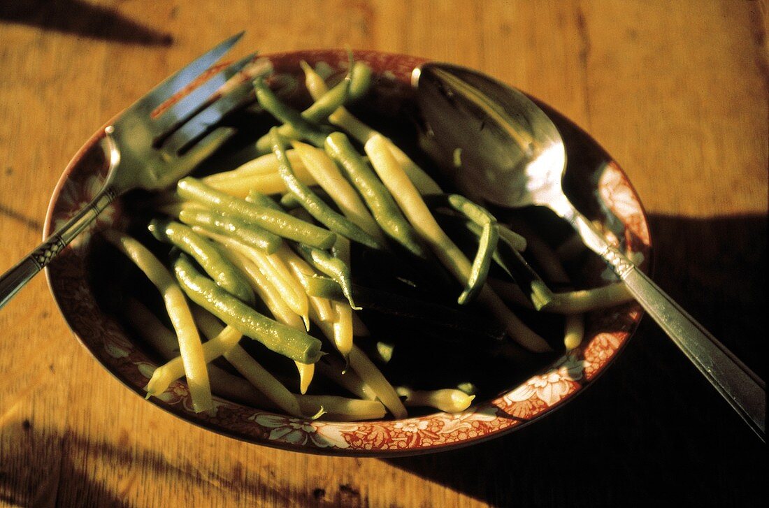 Steamed Green and Wax Beans in a Bowl