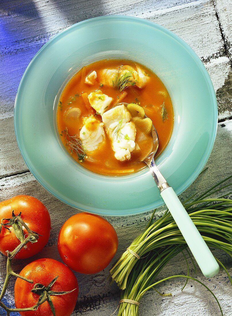 Tomatensuppe mit Schellfisch