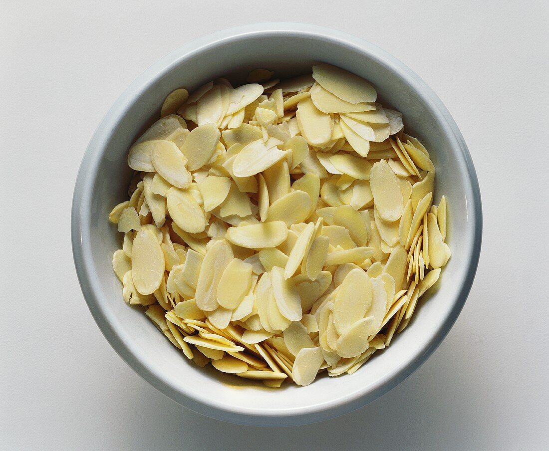 Almond Flakes in a White Bowl