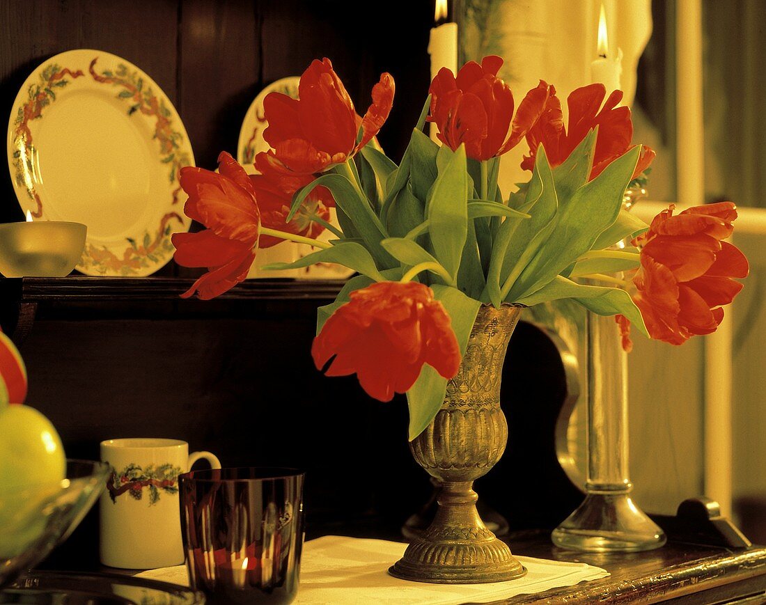 Red Tulips in a Vase