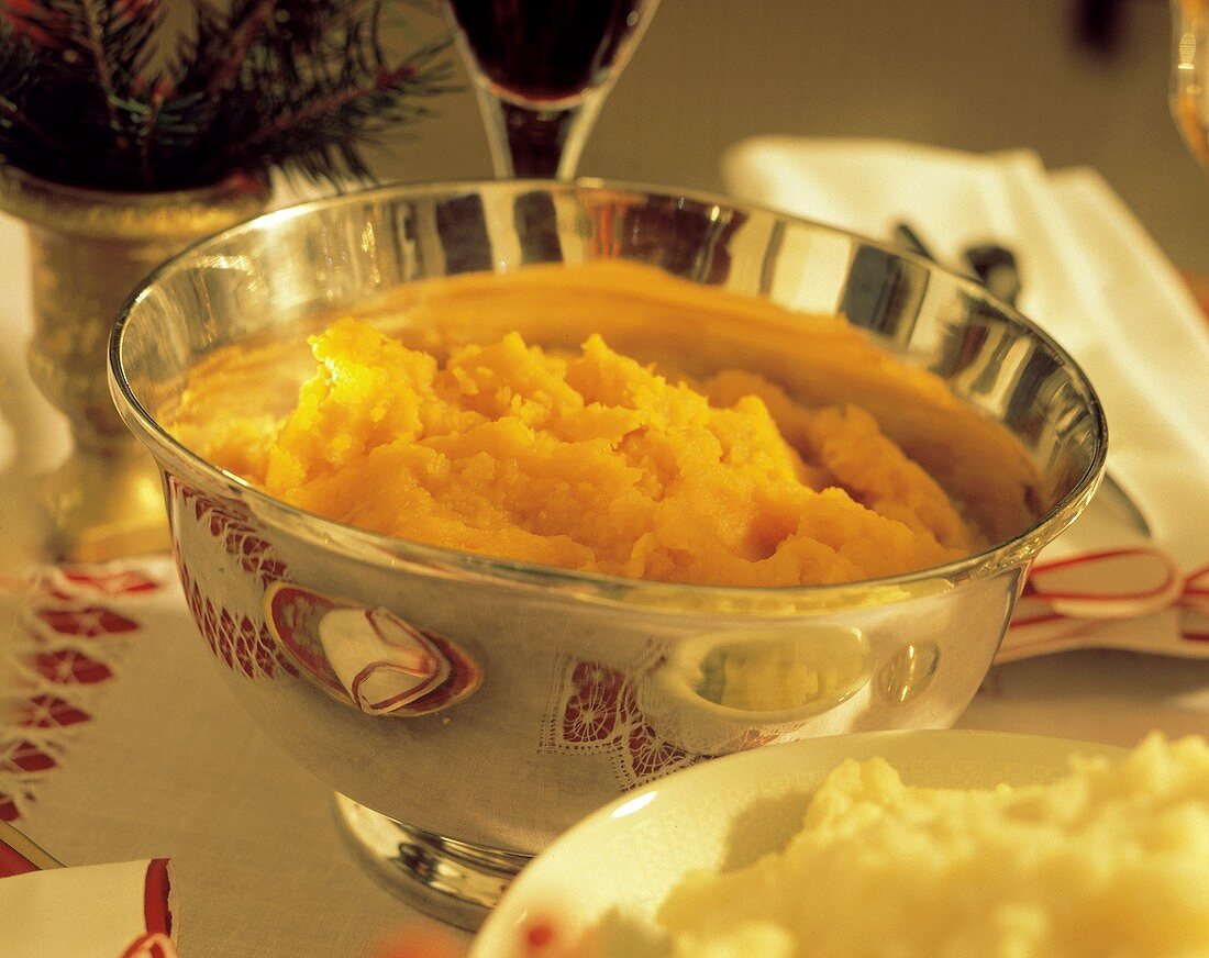 Squash in a Silver Bowl; Christmas Dinner