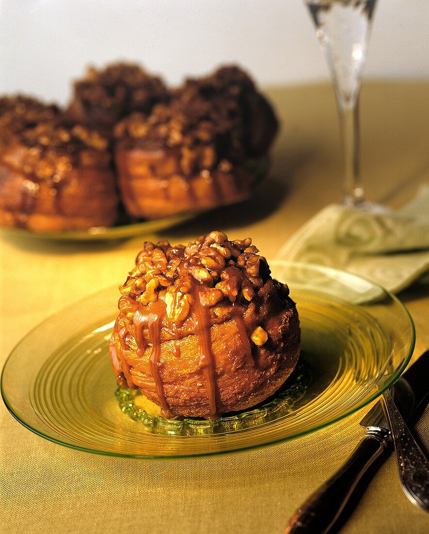 A Sticky Bun with Crushed Walnuts