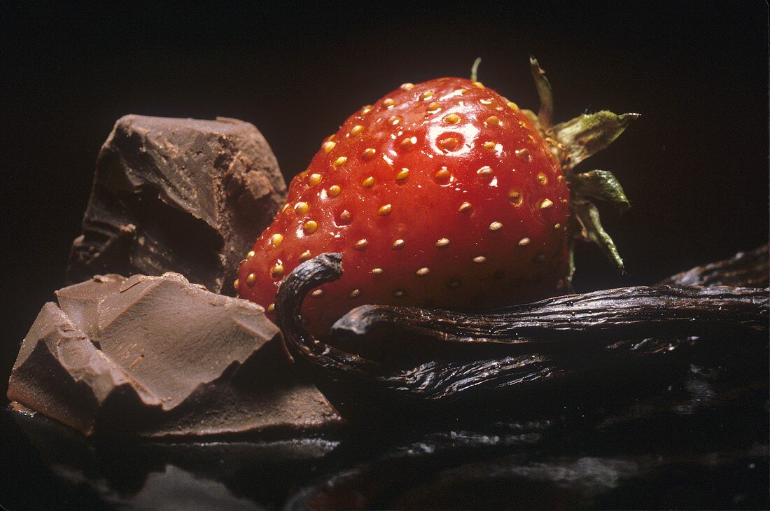 A Strawberry with Chocolate Chunks and Vanilla Pods