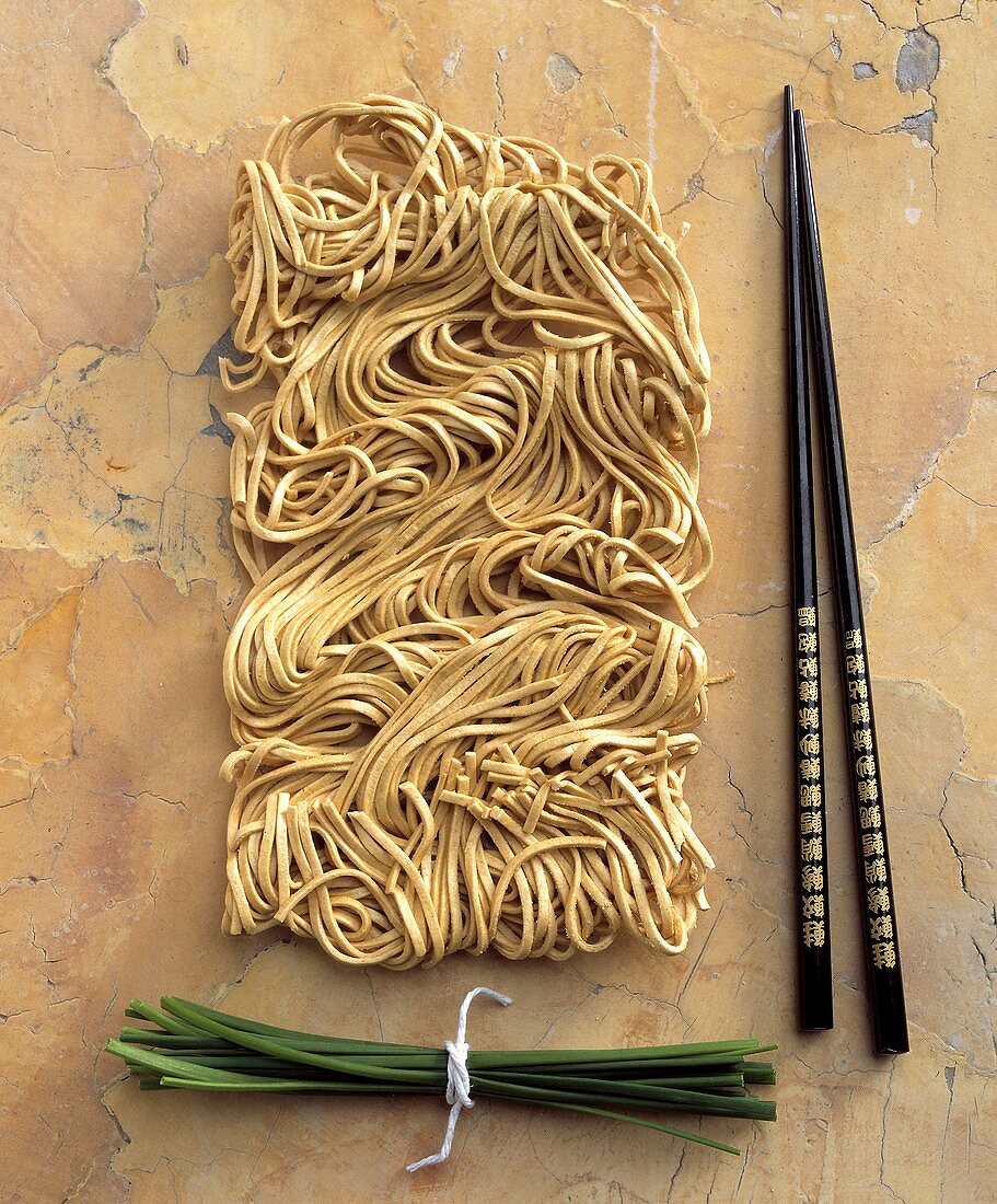 Noodles with Chives and Chop Sticks