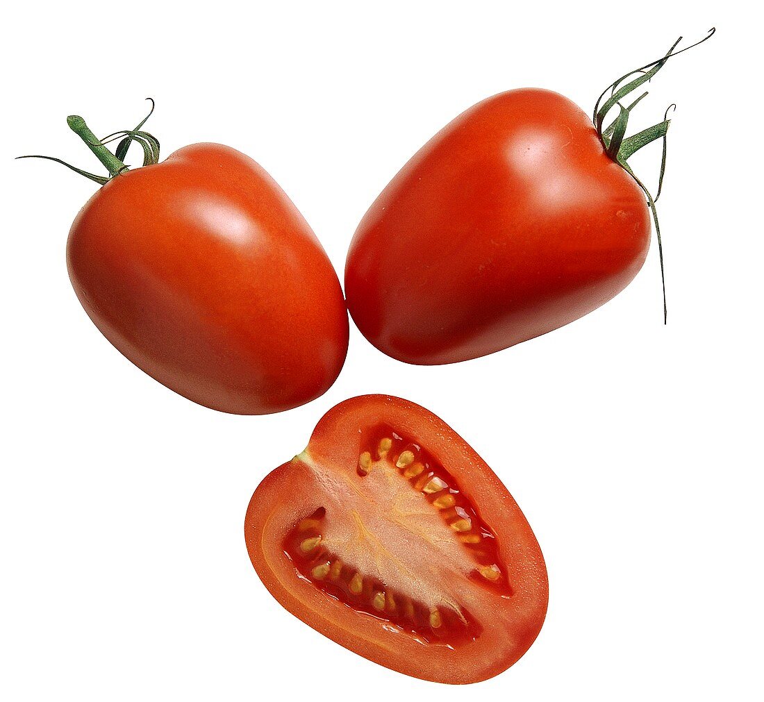 Two Whole Plum Tomatoes and a Half of a Plum Tomato