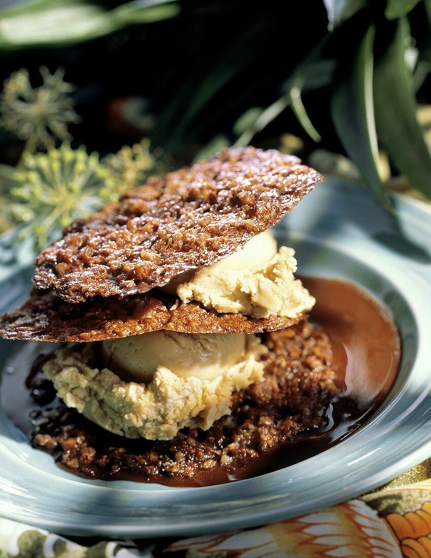 Chocolate Tuilles and Coffee Ice Cream