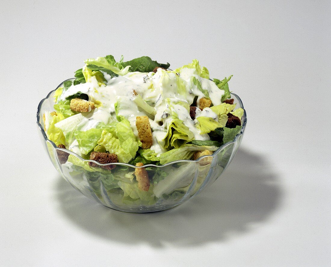 Tossed Salad in a Bowl with Dressing