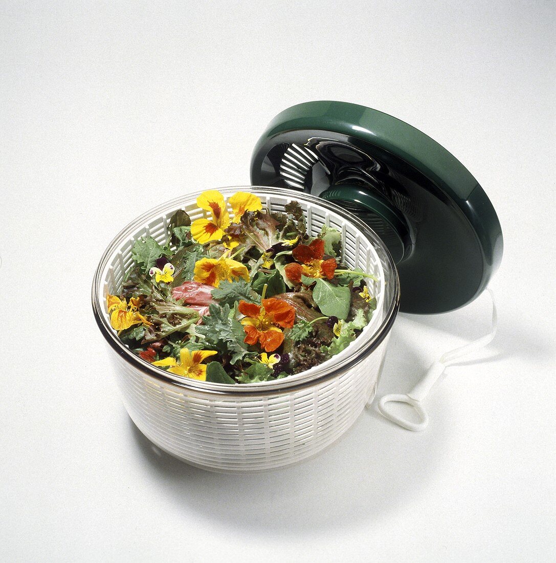 Salad with Nasturtiums in a Salad Spinner