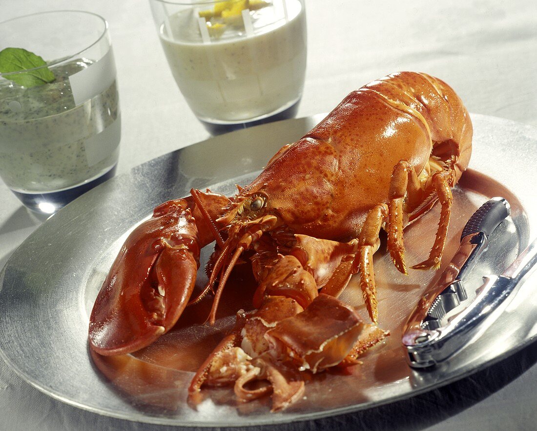 Lobster on a Platter with Claw Cracked Open