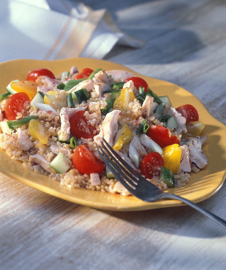 Couscous Chicken Salad with Fresh Vegetables