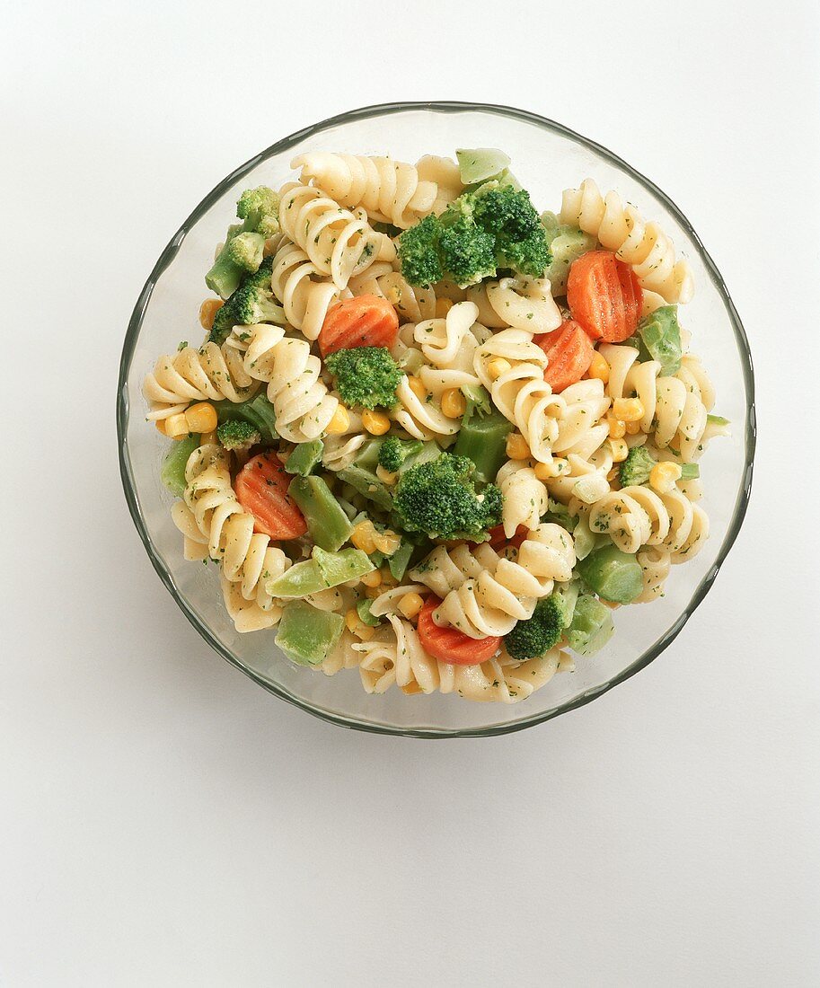 Pasta Salad in a Glass Bowl