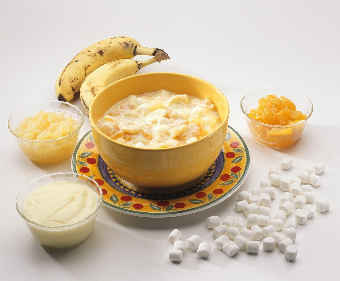 Ambrosia (Tropical Fruit Salad) with Ingredients
