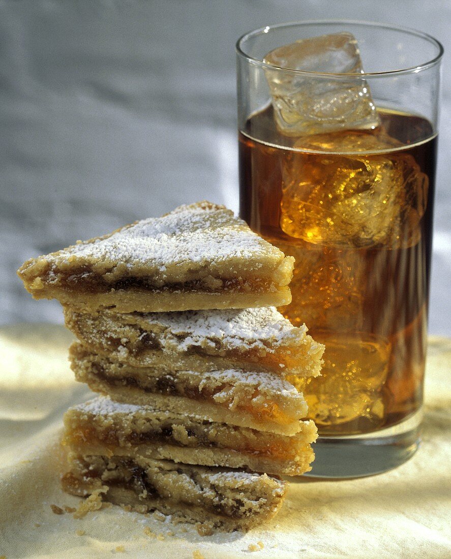 Apricot Shortbread Stacked with a Glass of Ice Tea