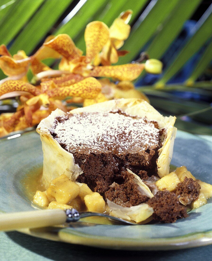 A Chocolate Souffle in Phyllo Dough with Fruit
