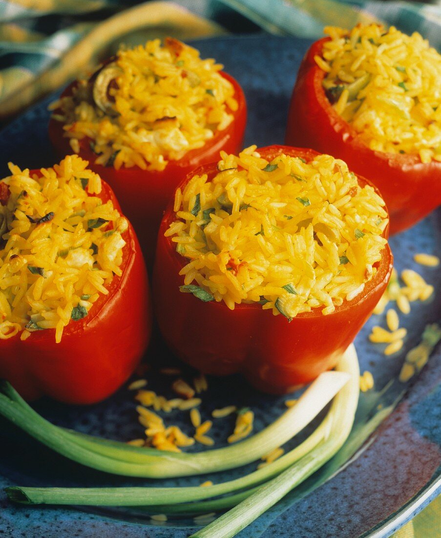 Red Bell Peppers Stuffed with Saffron Rice