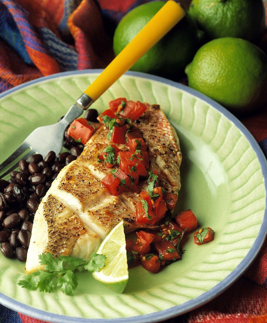 Grilled Snapper with Salsa and Black Beans