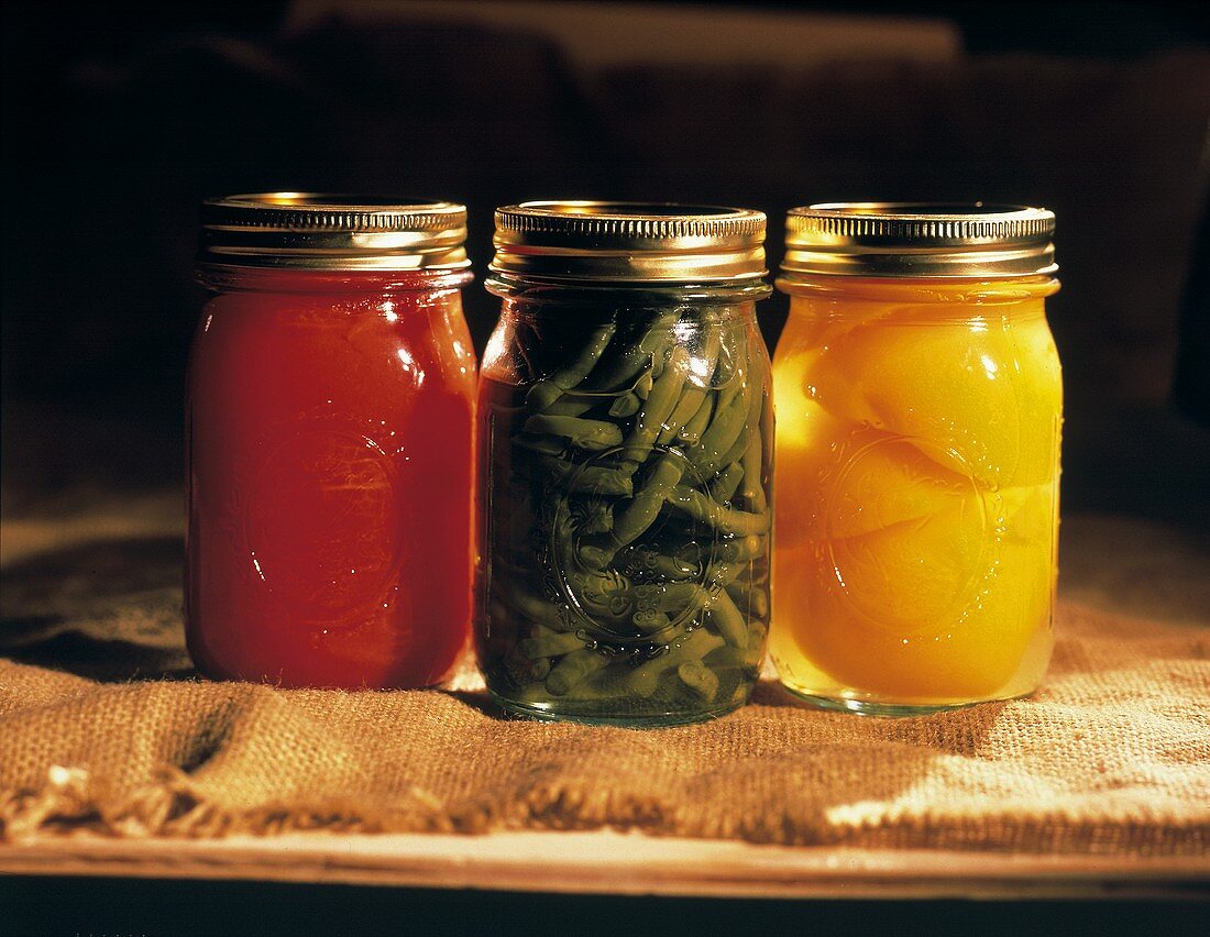 Assorted Jars of Preserved Fruit and Vegetables