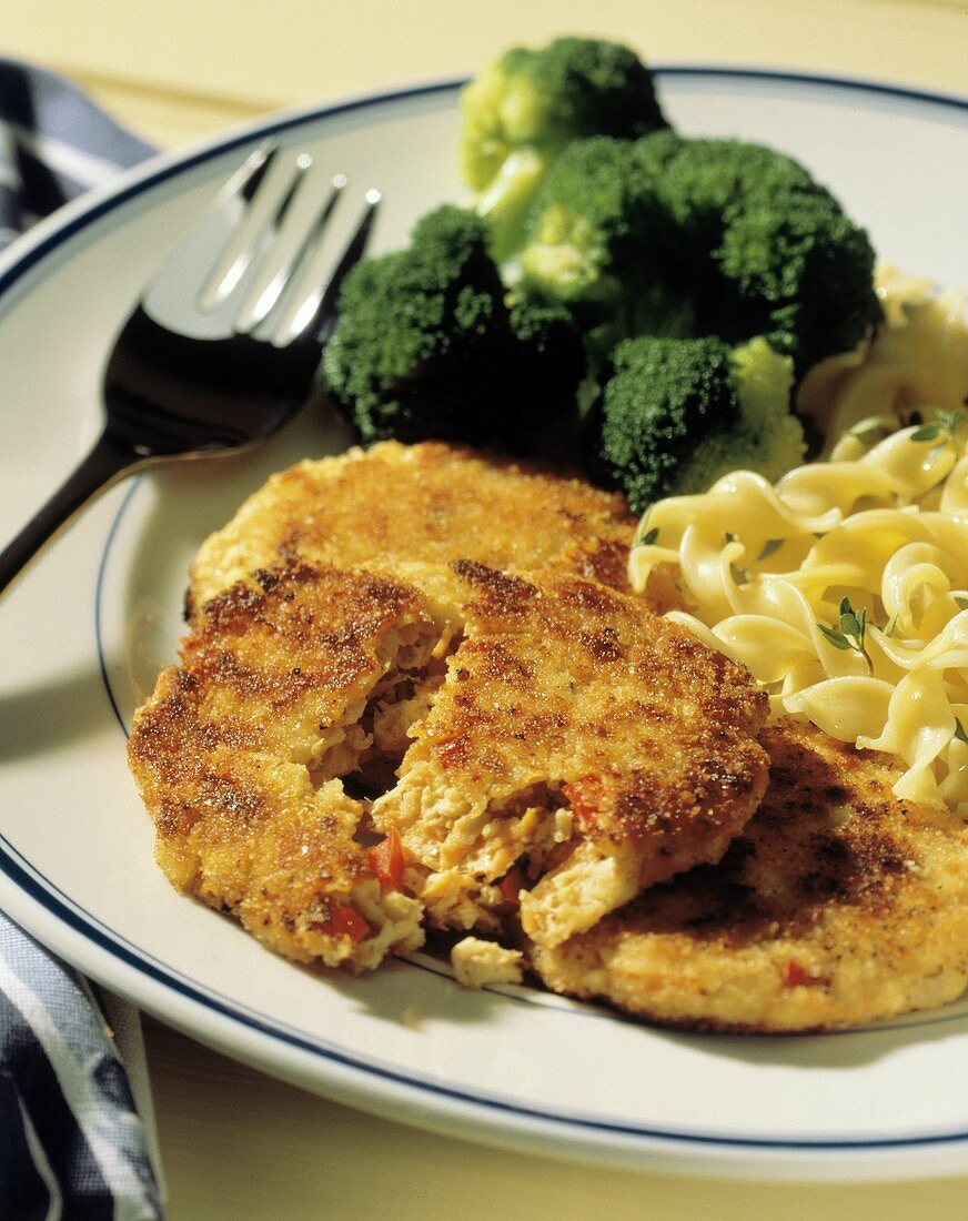 Crab Cakes with Pasta and Broccoli
