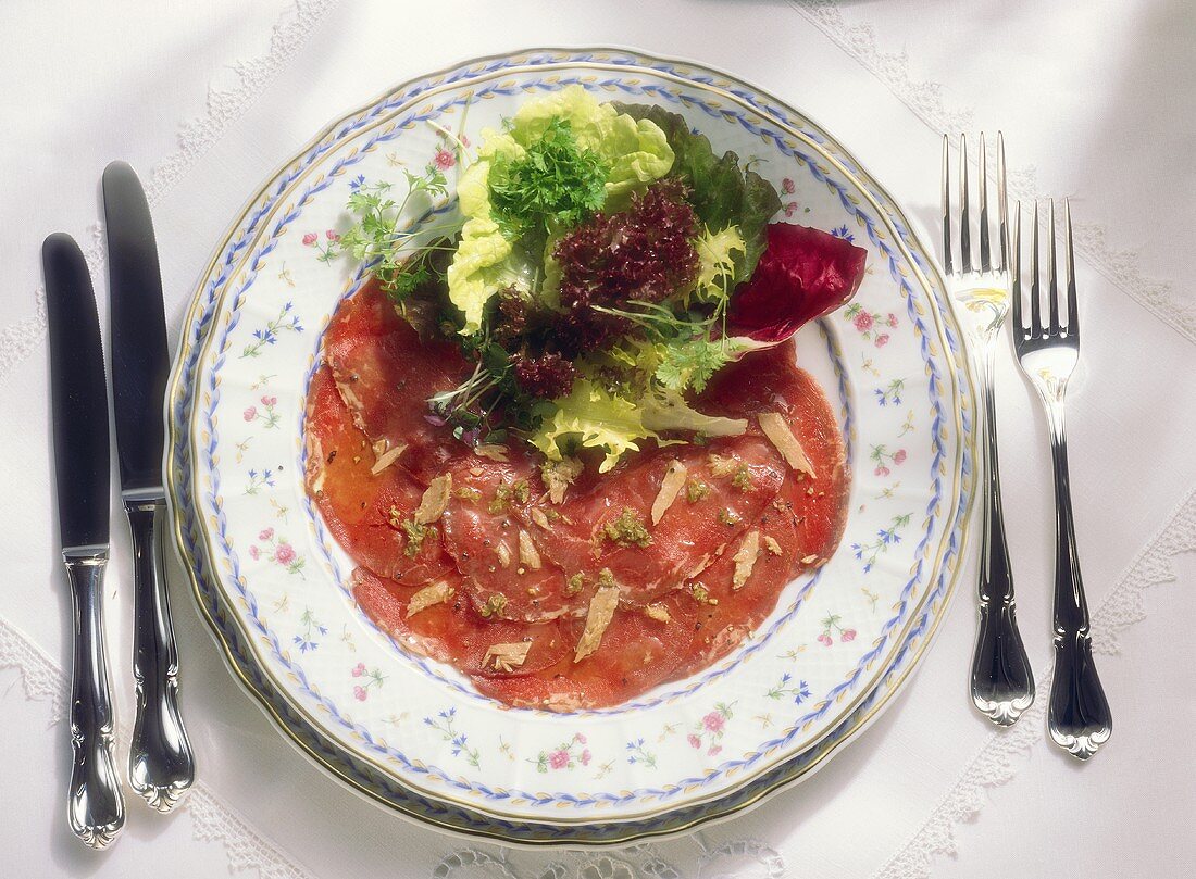 Beef carpaccio with tuna