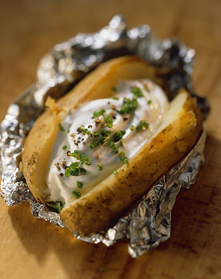 Baked Potato with Sour Cream in Foil