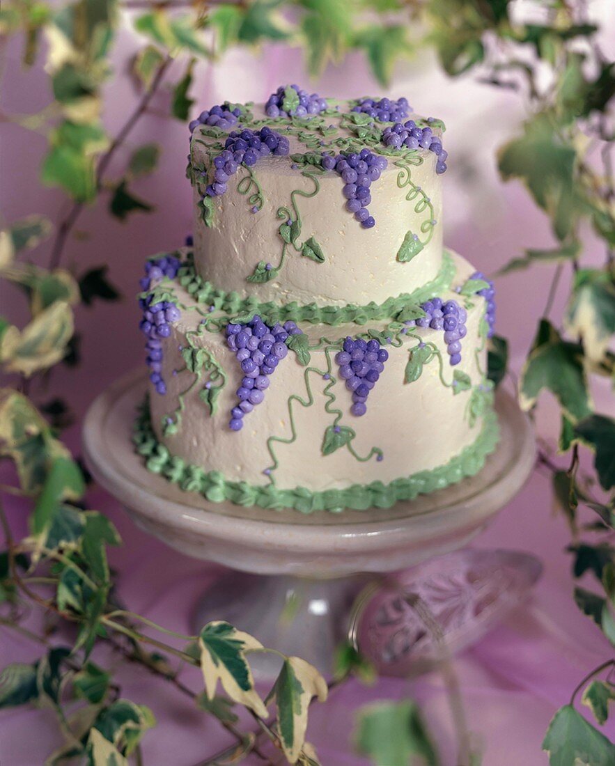Wedding Cake with Purple Grape Decoration (styled by Lisa Homa)