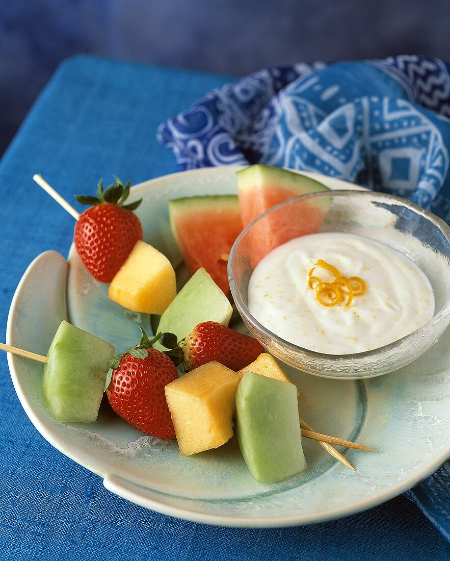 Assorted Fruit on Wood Skewers with Dips