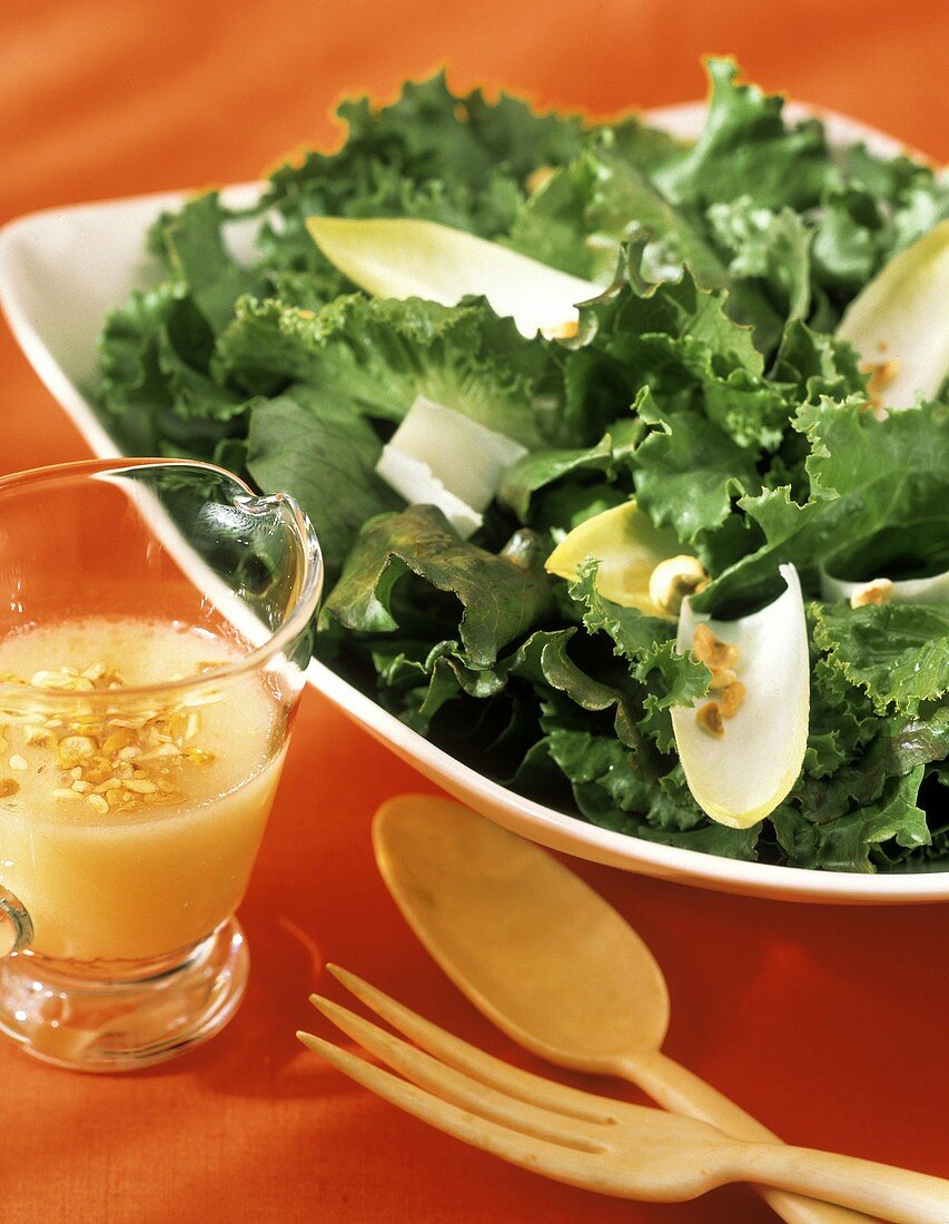 Romaine Lettuce Salad with a Small Pitcher of Dressing