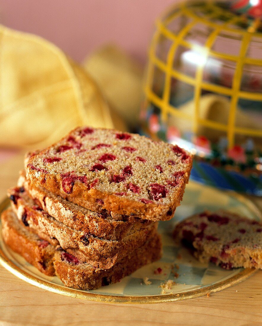 Several Slices of Cranberry Bread on a Plate