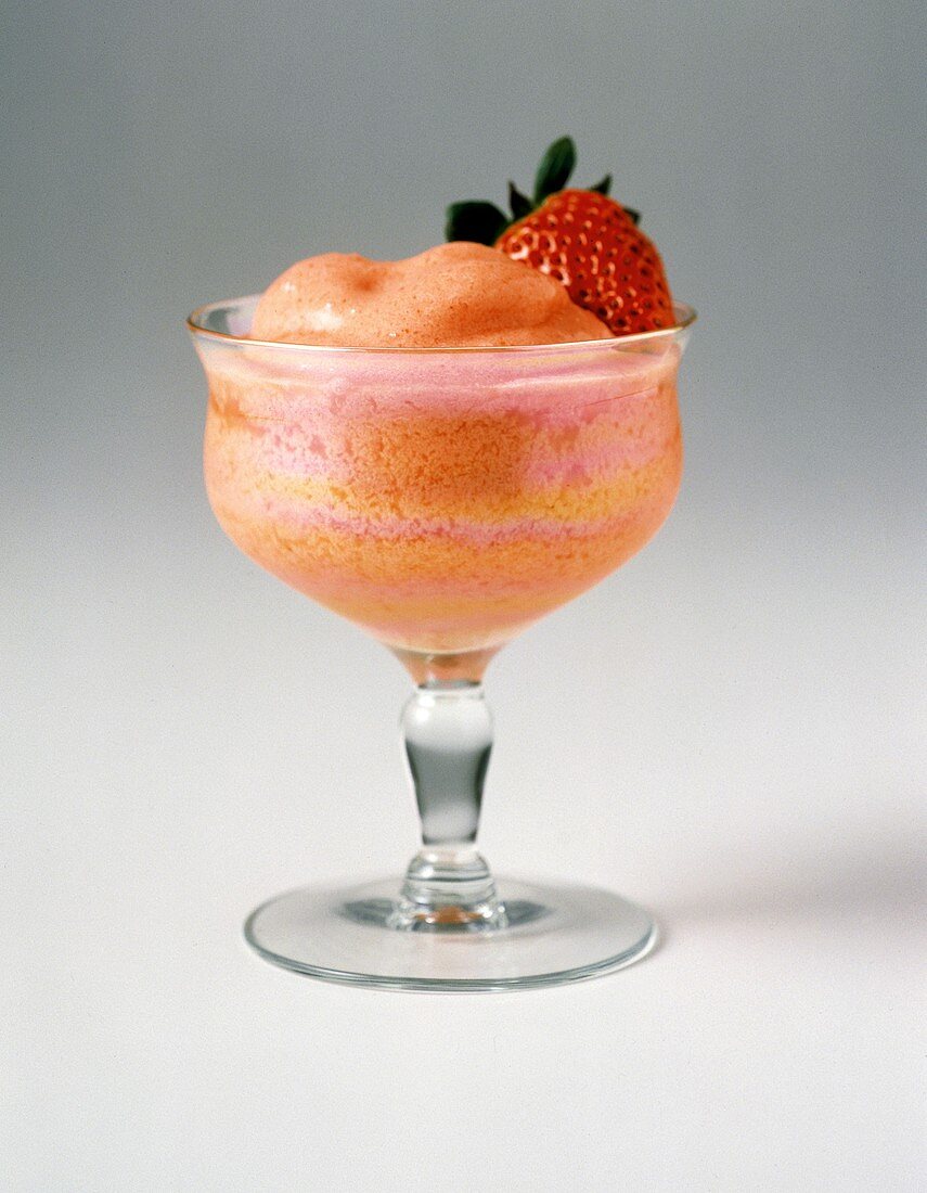 Sherbet Ice in a Stem Glass with a Strawberry