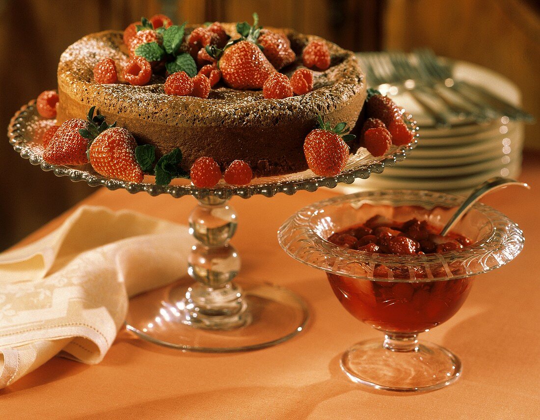 Chocolate Torte with Strawberries and Raspberries