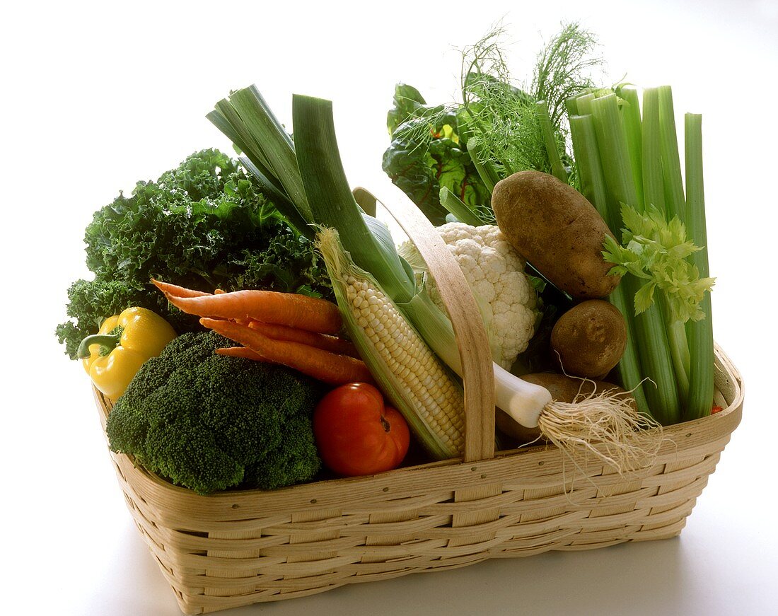 Handled Basket Full of Fresh Vegetables