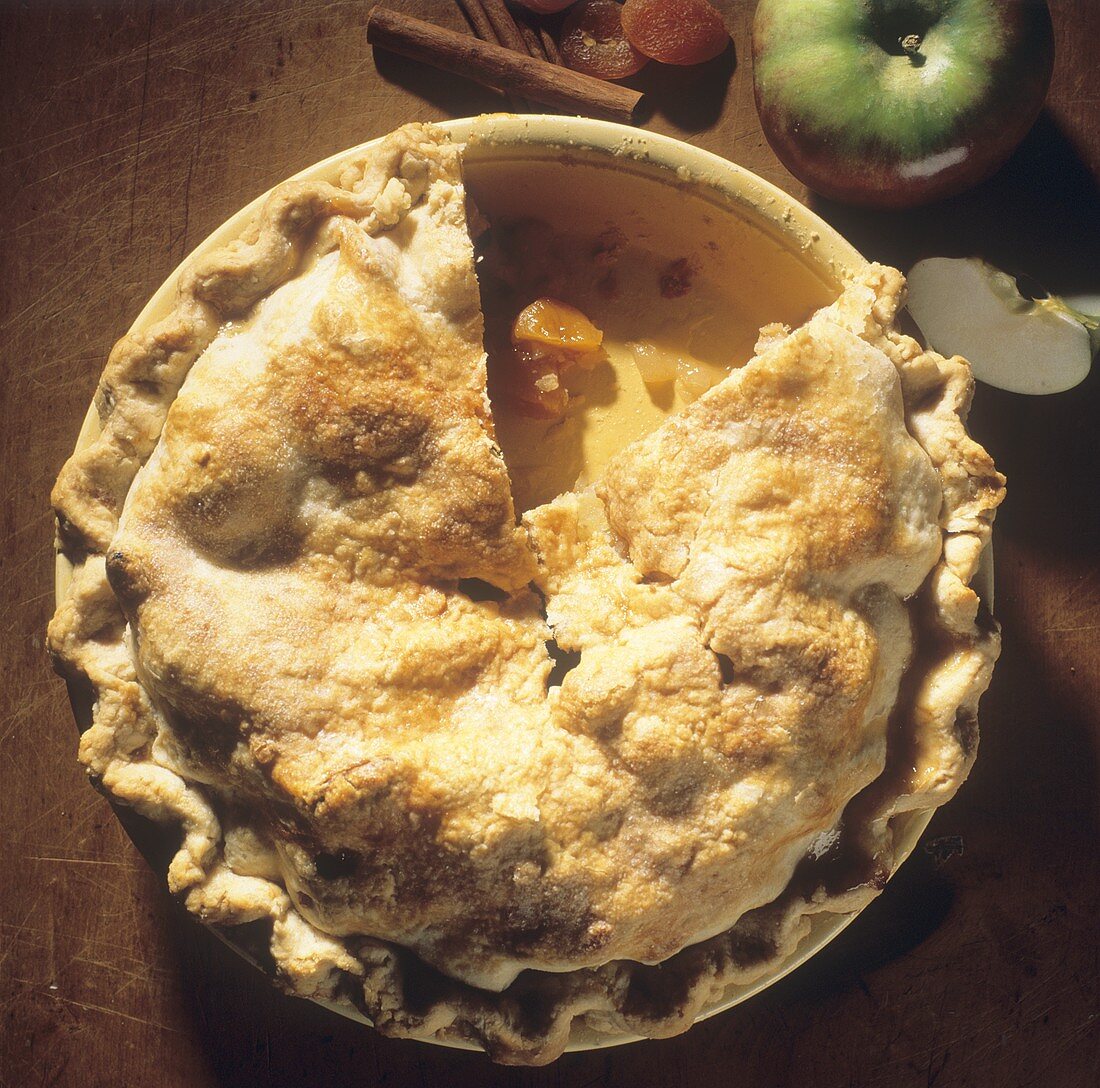 Apple Apricot Pie with a Slice Missing