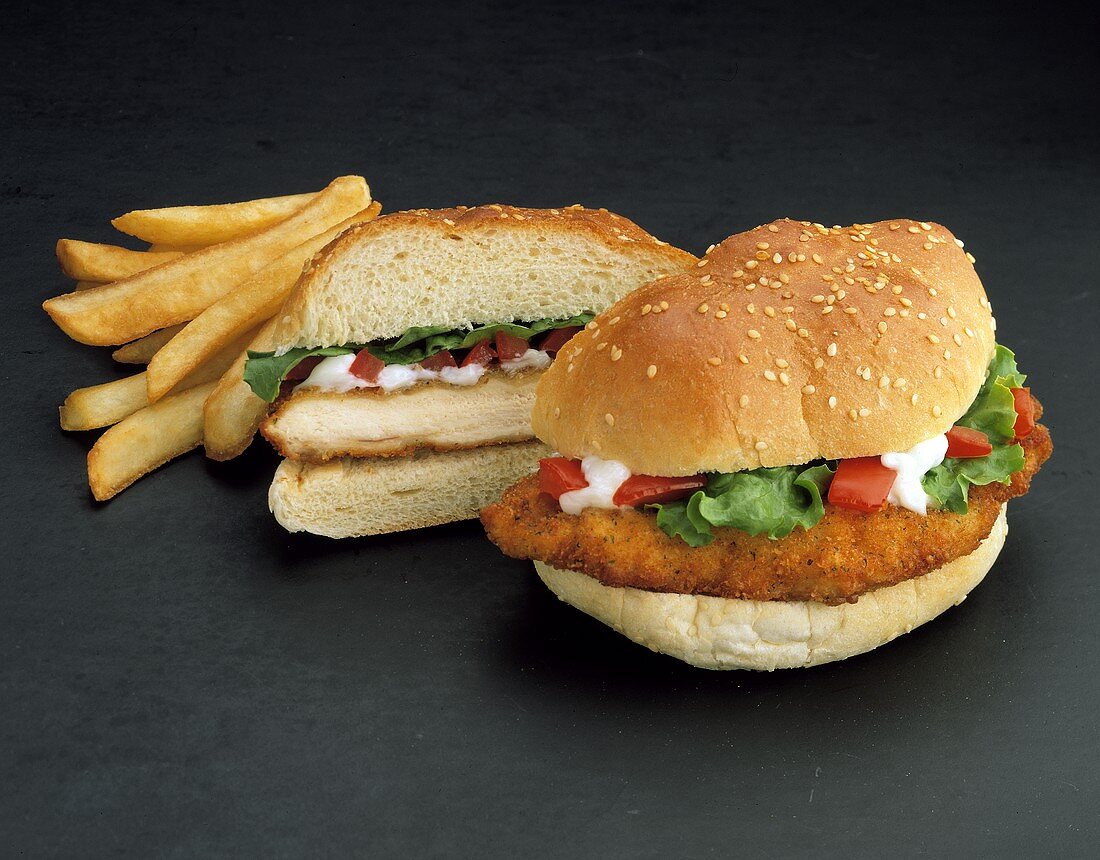 Chicken Burger on a Bulkie Roll; French Fries