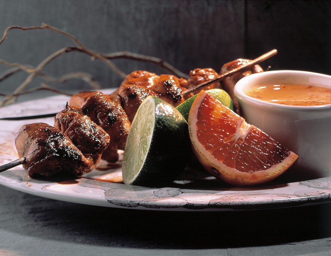 Grilled Chicken Skewer with Dipping Sauce; Lime and Orange