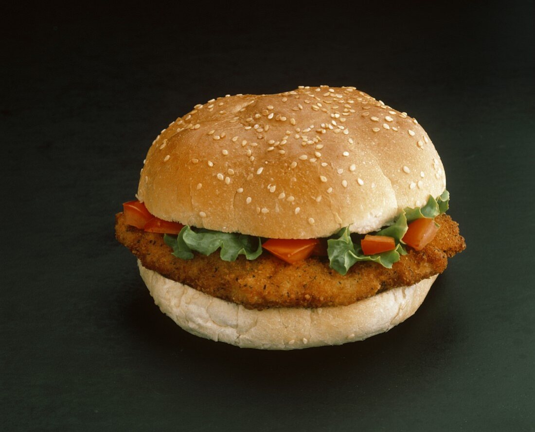 Breaded Chicken Sandwich with Lettuce and Tomato