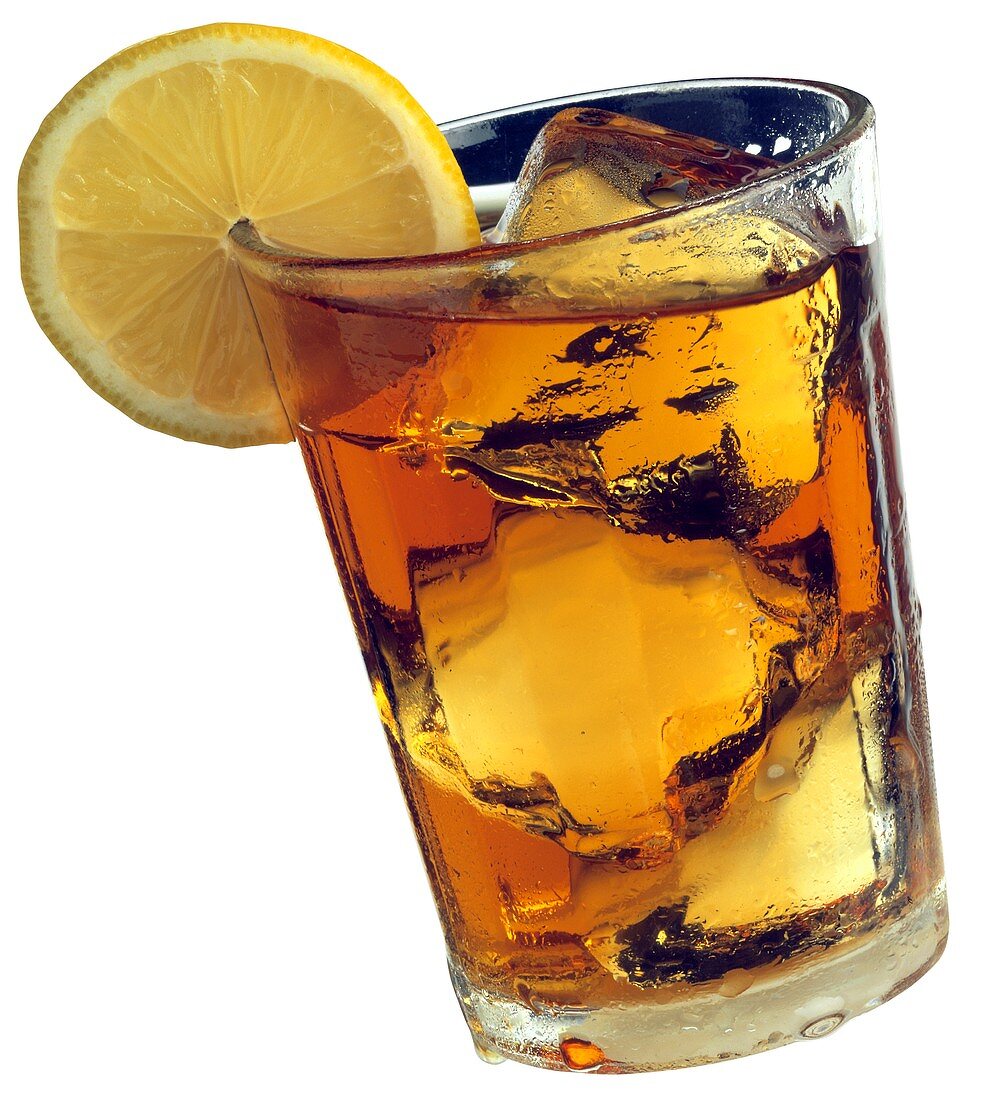 A Glass of Ice Tea with a Lemon Slice