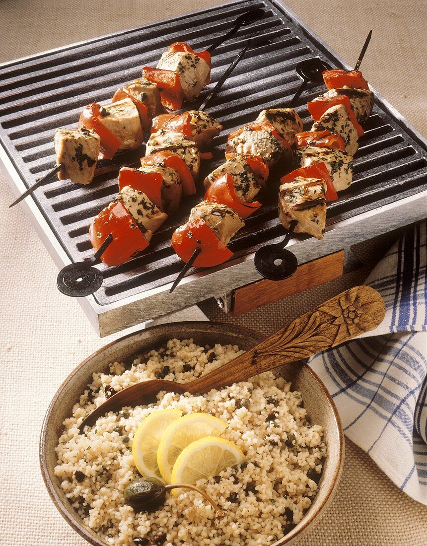 Grilled Tuna Skewers with Tomatoes; Couscous