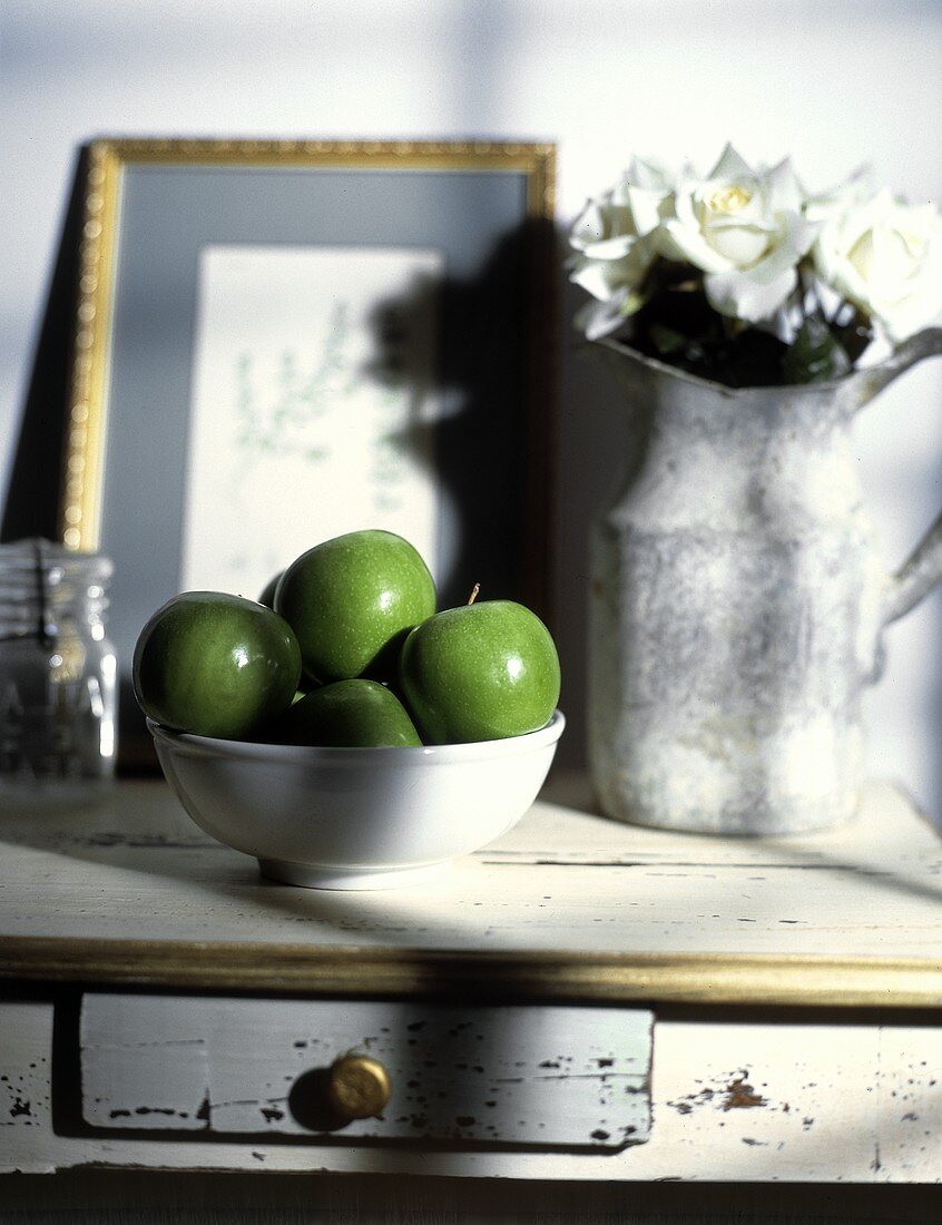 Still life with a Bowl of Granny Smith Apples