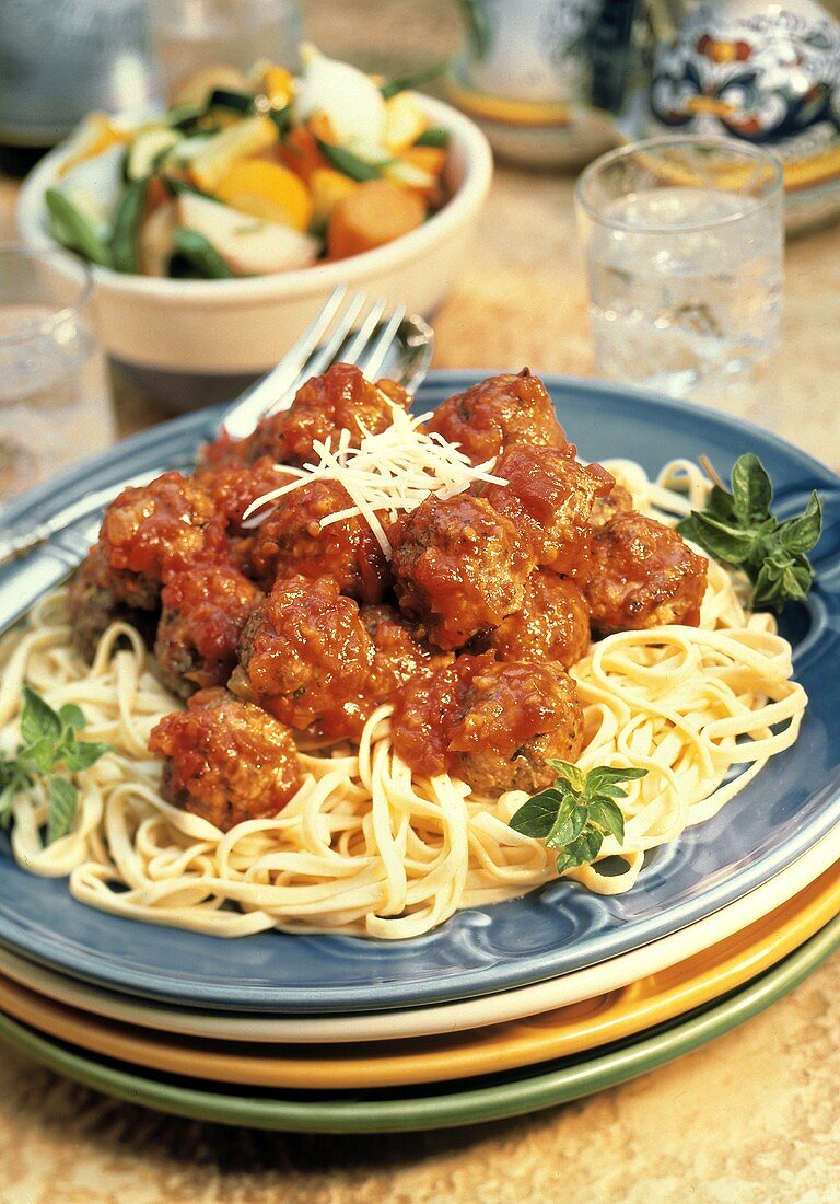 Spaghetti Topped with a Pile of Meatballs
