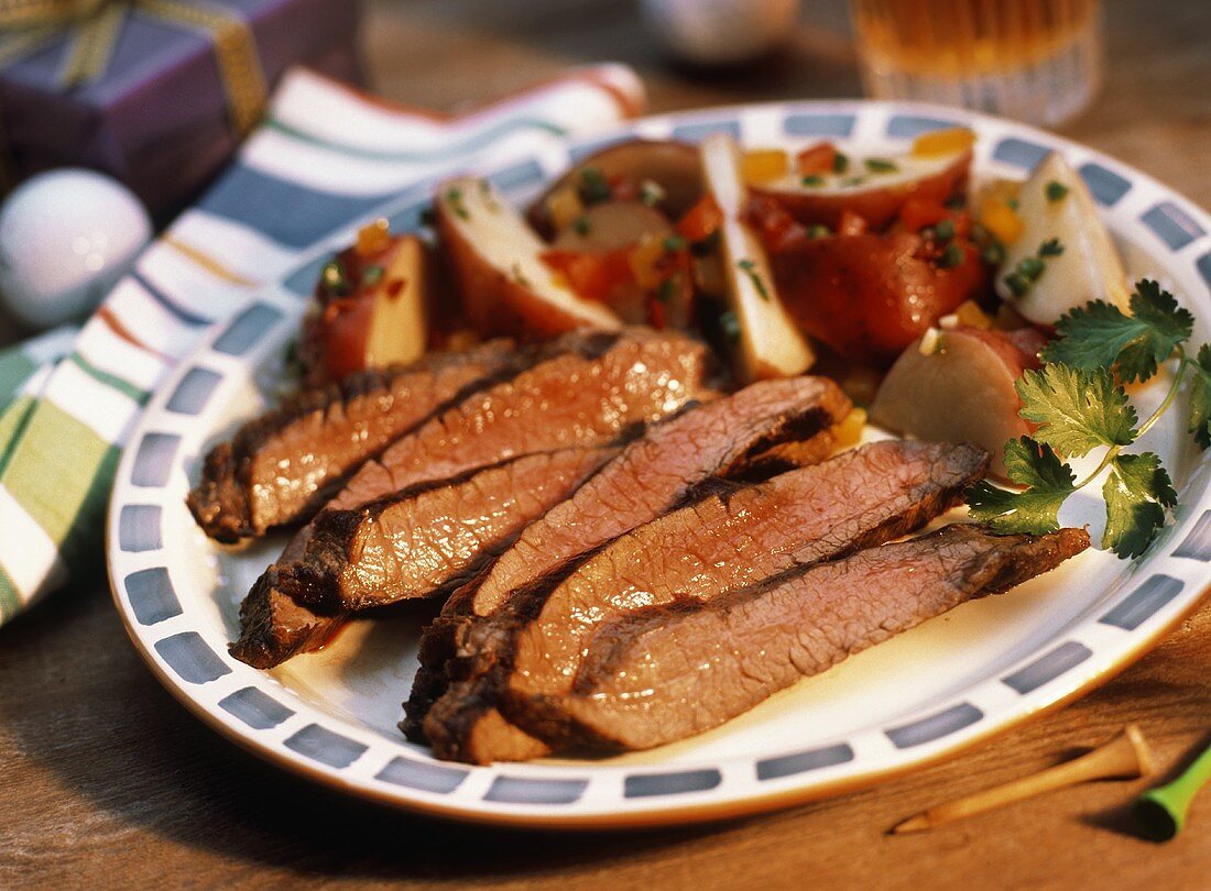 Sliced Beef Steak with Red Potatoes