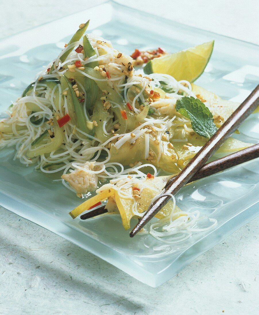 Asian Noodles with Crab Meat and Star Fruit
