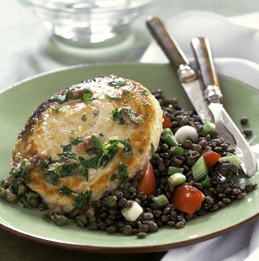 Tuna Steak with Puye Lentils