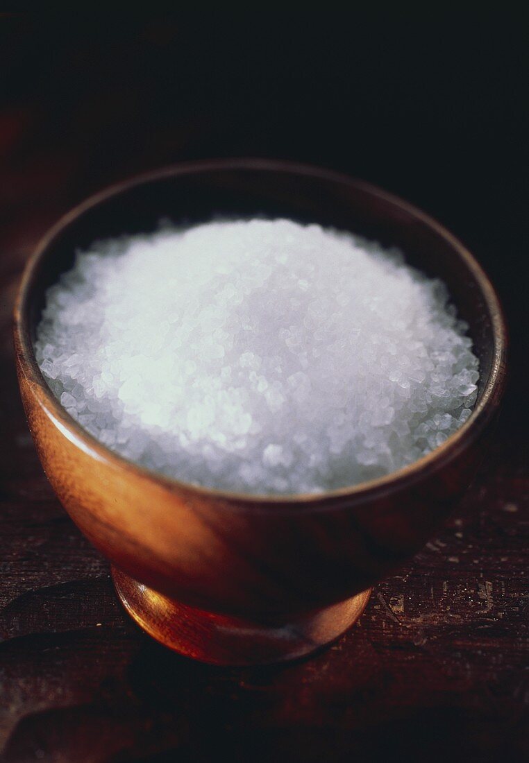A Wooden Bowl Filled with Sea Salt