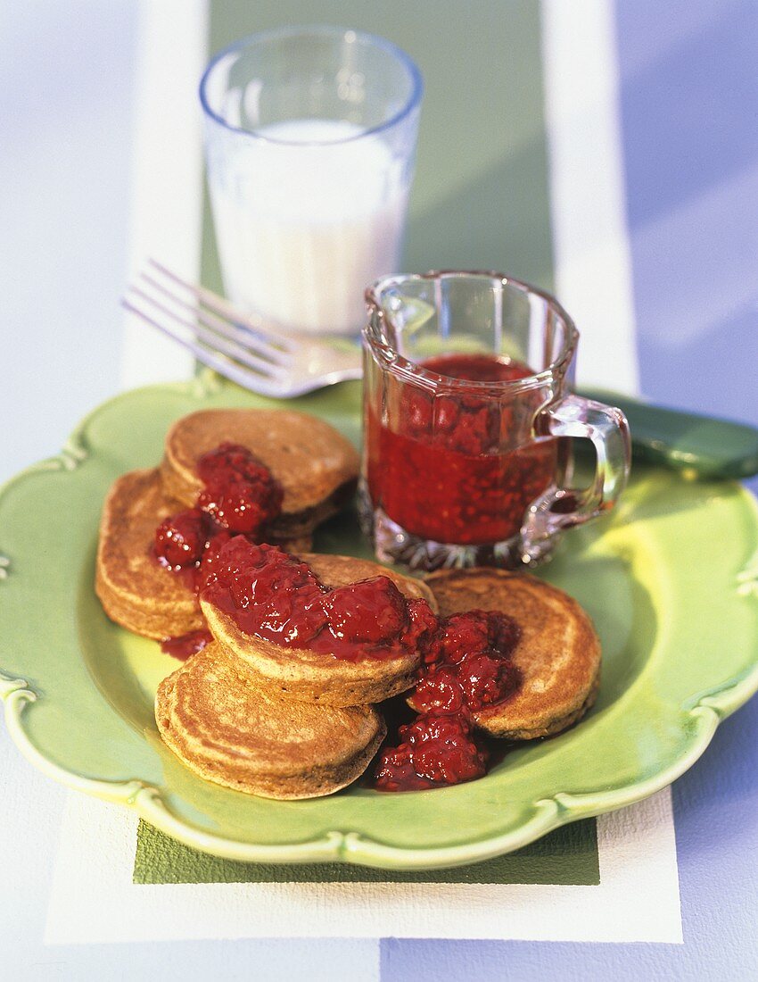 Buckwheat Pancakes Covered in Raspberry Sauce