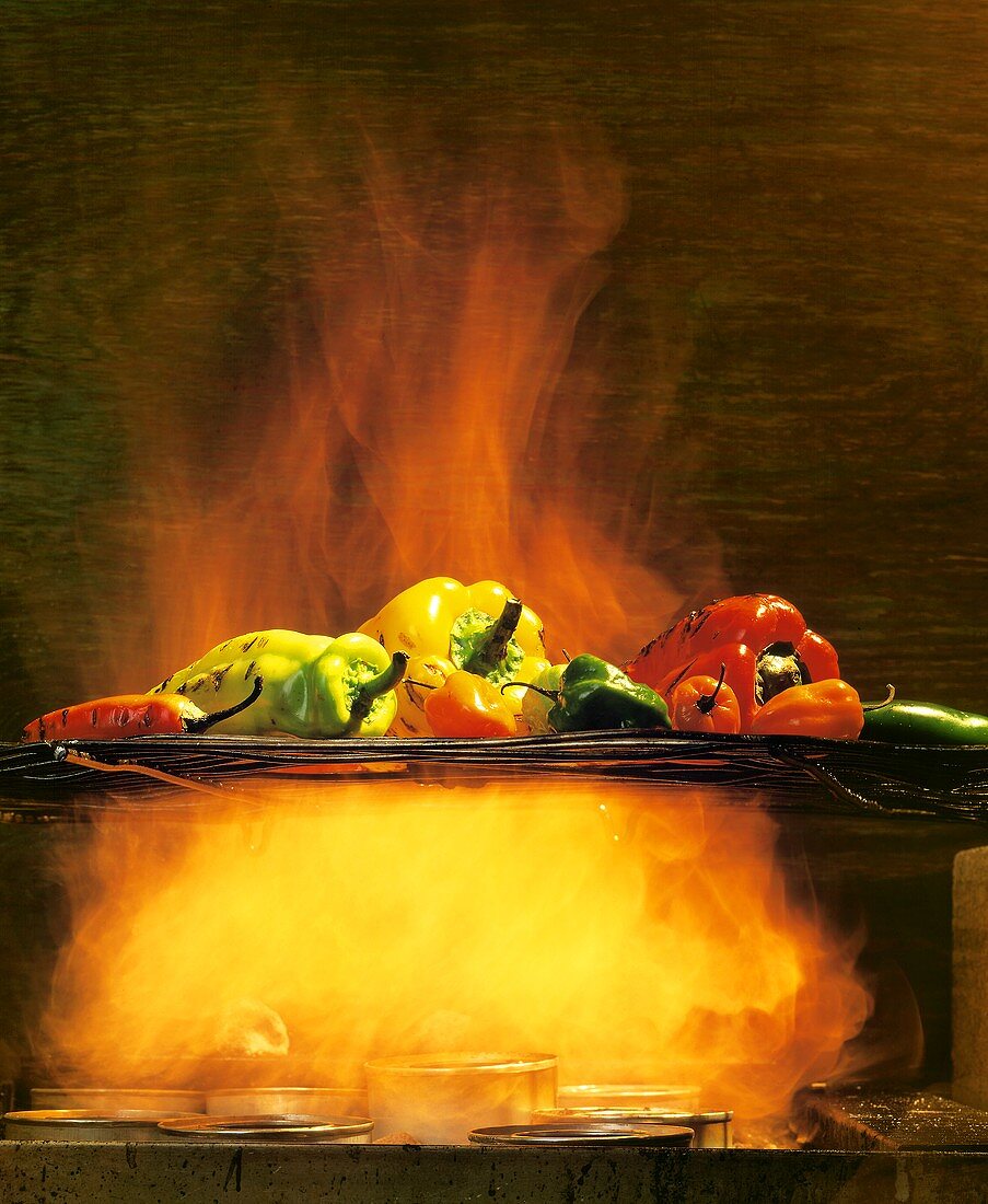 Grilled Peppers on an Open Flame