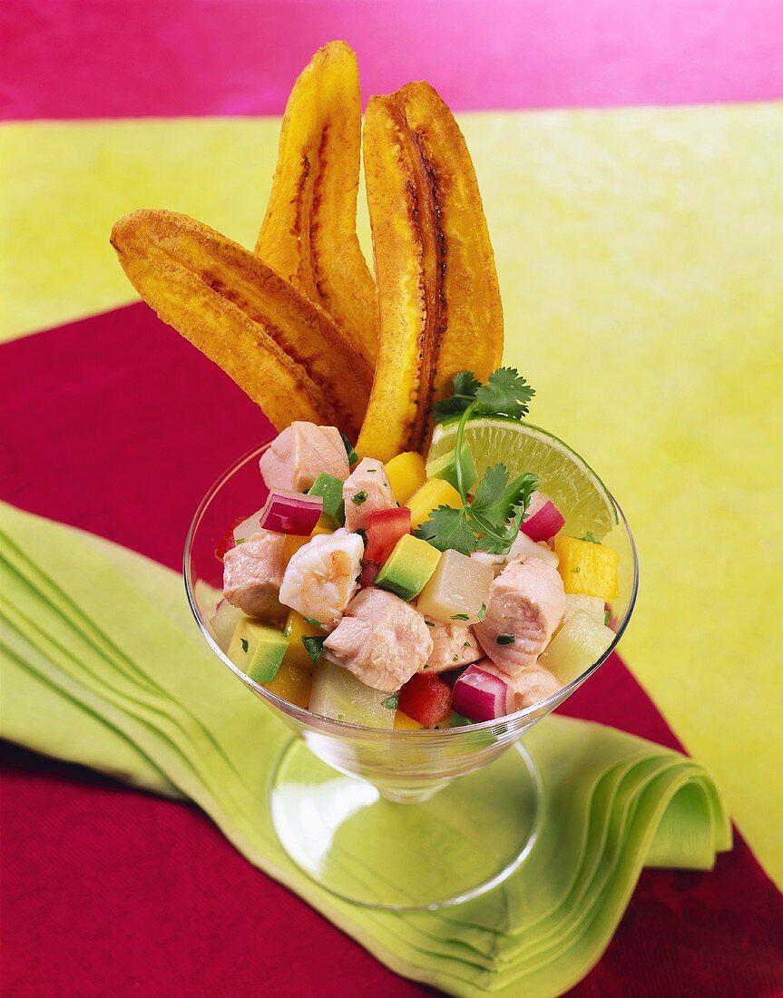 A Cup of Salmon and Shrimp Ceviche